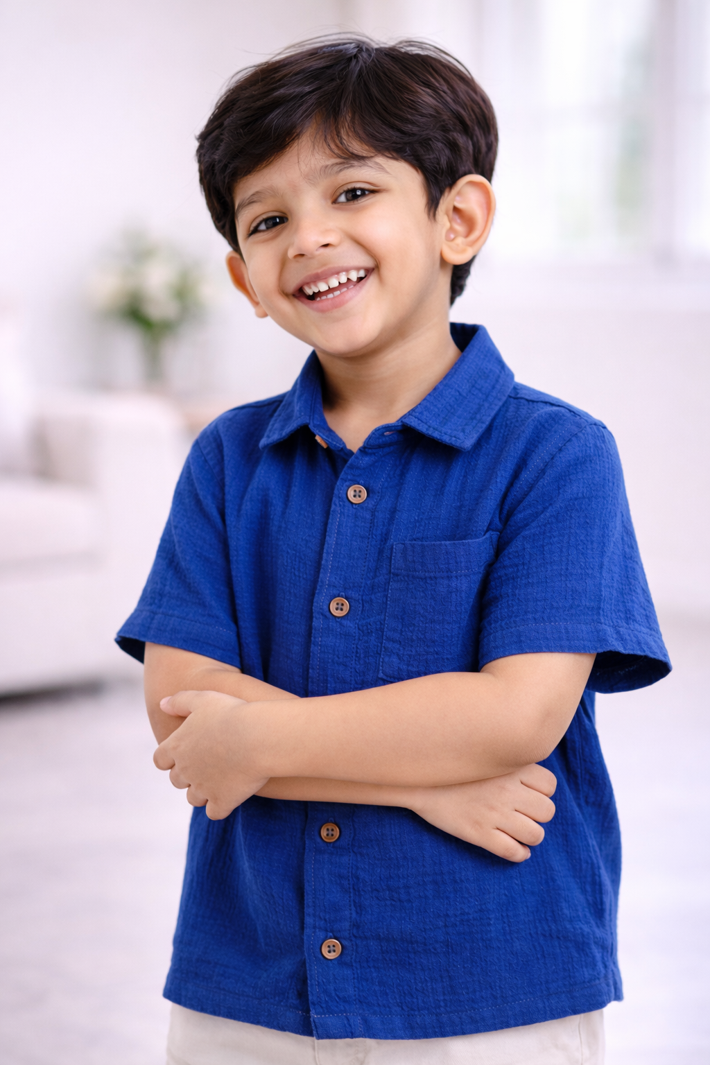 "Baby Boys Premium Muslin Cotton Shirt | Navy Blue | Lightweight & Breathable"