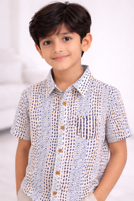 "Boys Soft Cotton Printed Button-Down Shirt | Stylish Multi-Color Pattern"