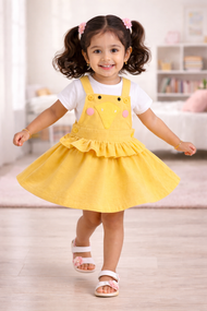 "Baby Girls Corduroy Pinafore Dress & Inner Tee Set | Cute Duck Design"