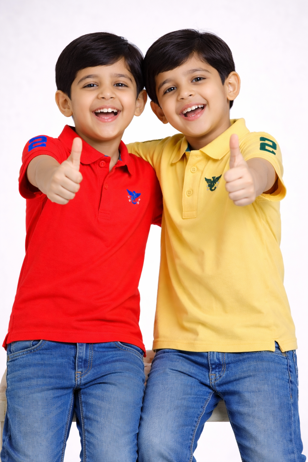 Boys' Pack of 2 Polo T-Shirts – Red & Yellow with Embroidered Logo
