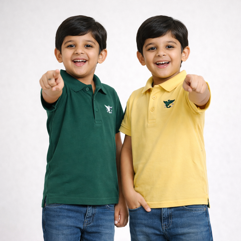 Boys' Pack of 2 Polo T-Shirts – Green & Yellow with Embroidered Logo