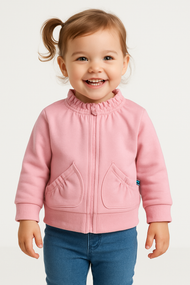 Baby Girls' High-Neck Zip-Up Sweatshirt with Pockets