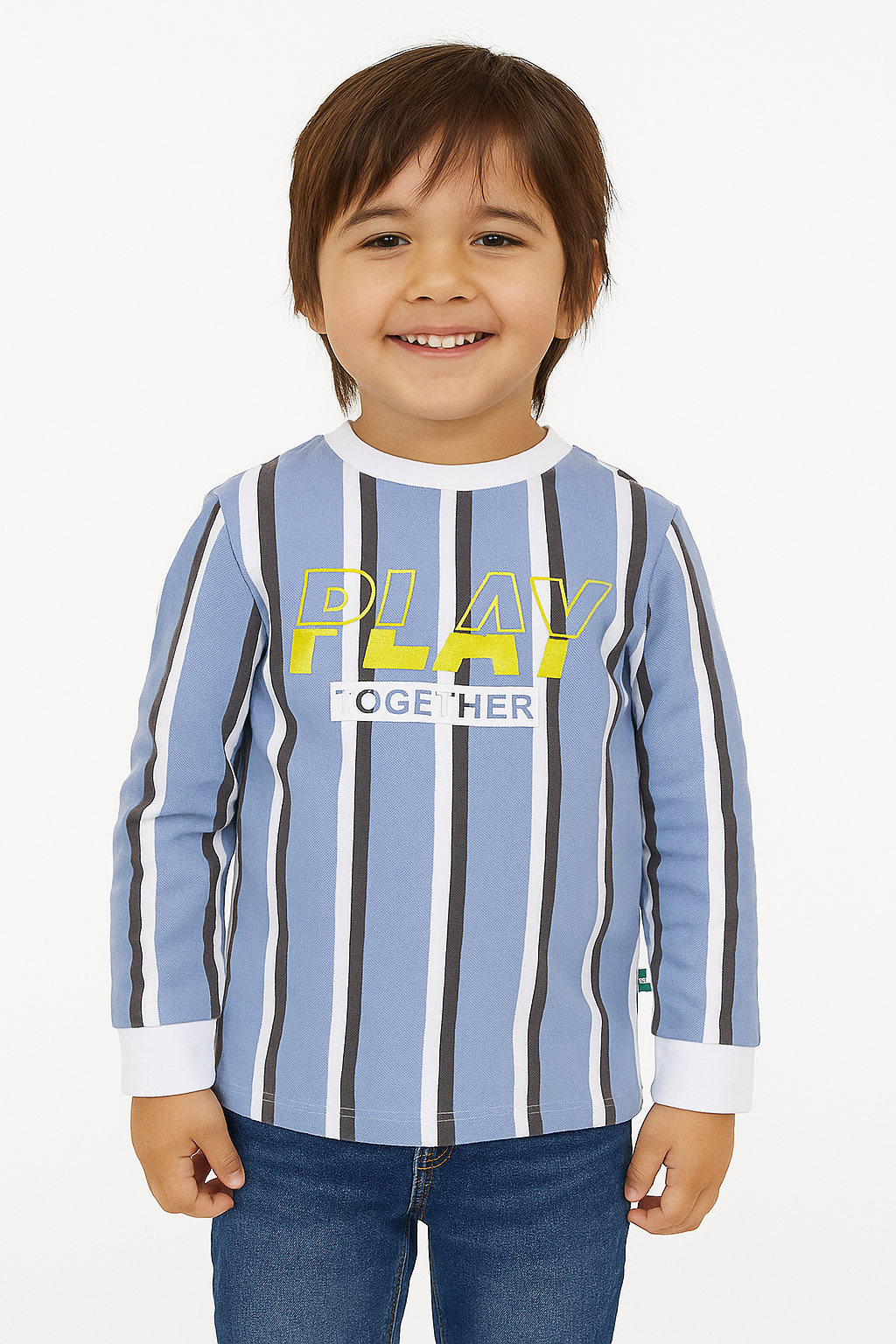 "Boys' Striped Long Sleeve T-Shirt with 'Play Together' Graphic"