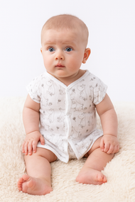 "Baby Muslin Cotton Front-Open T-Shirt – Adorable Cartoon Print"