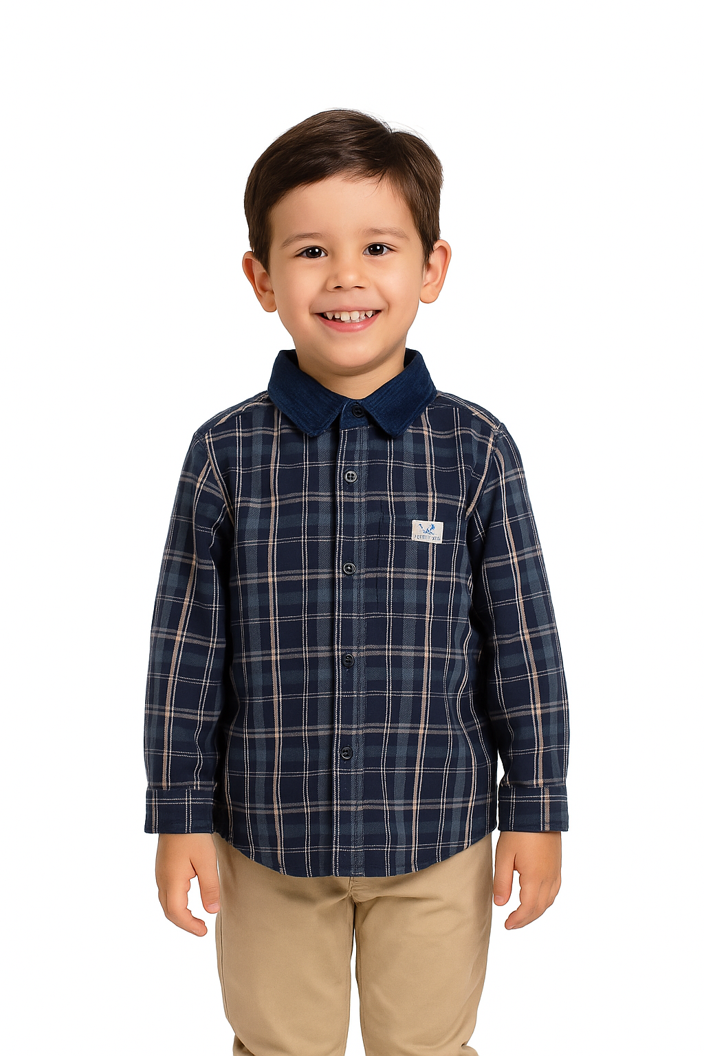 Boys' Navy Blue Checked Full-Sleeve Shirt – Casual & Stylish