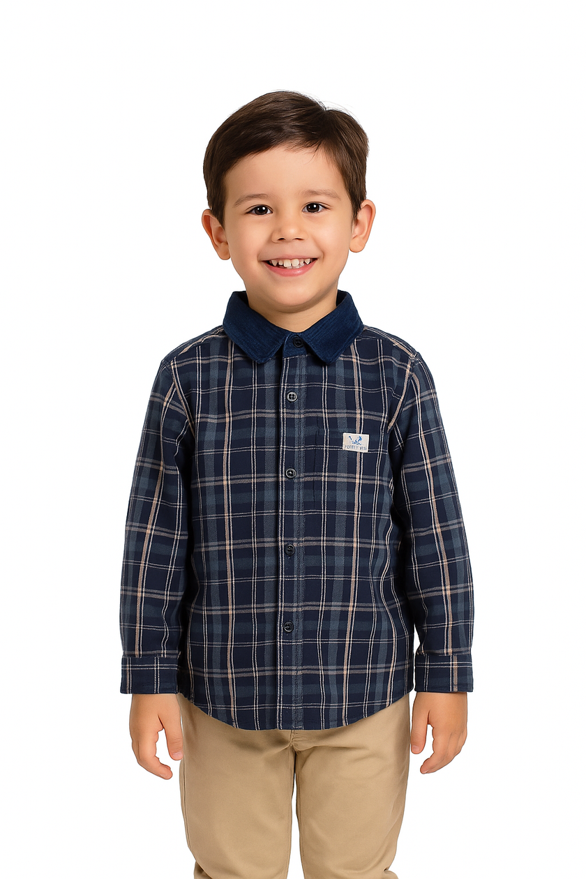 Boys' Navy Blue Checked Full-Sleeve Shirt – Casual & Stylish