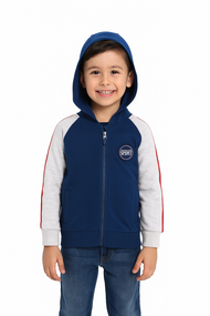 Boys' Sporty Zip-Up Hoodie - Navy & Grey with Patch Detail