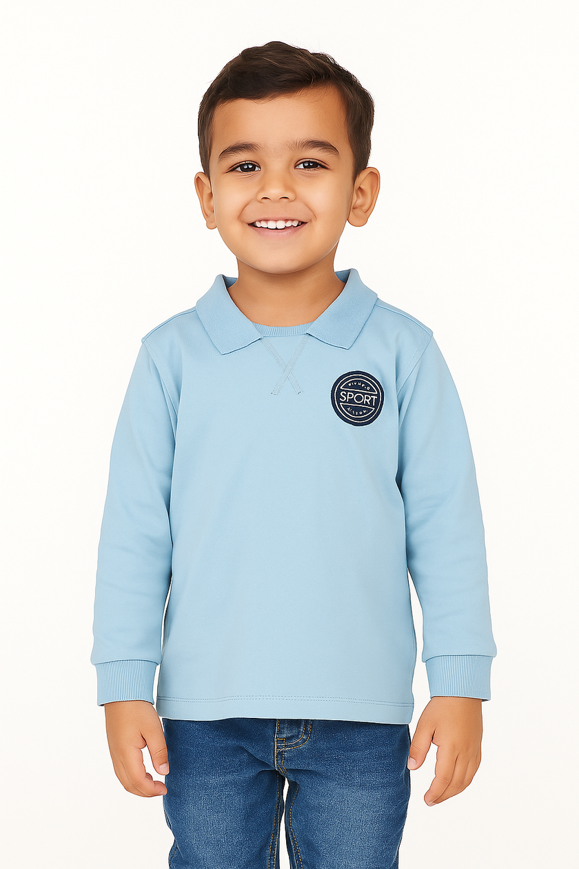 Boys' Light Blue Long Sleeve T-Shirt with Sport Badge Detail