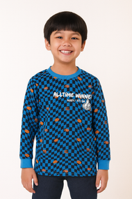 Boys' Checkered Long Sleeve T-Shirt - "All-Time Winner" Graphic