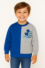 Boys' Blue & Grey Colorblock Sweatshirt with Embroidered Logo