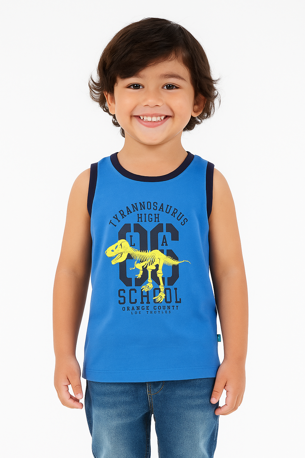 Dinosaur Graphic Sleeveless T-shirt for Kids – Soft Cotton Casual Wear