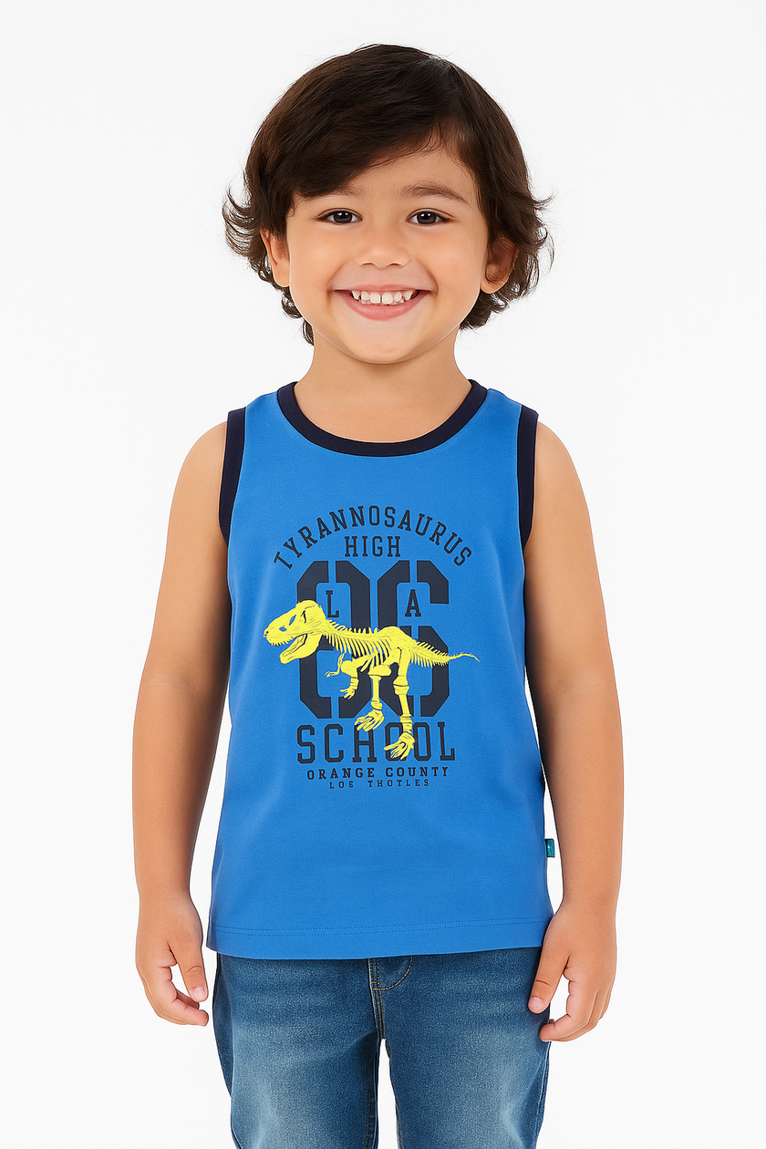 Dinosaur Graphic Sleeveless T-shirt for Kids – Soft Cotton Casual Wear