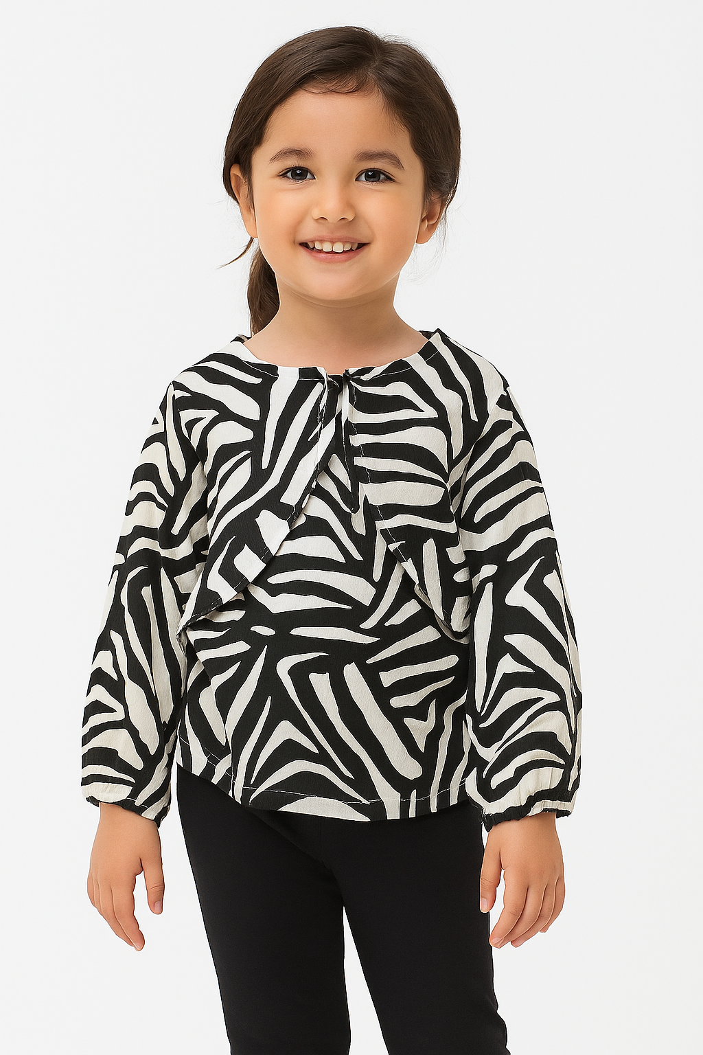 Girls' Zebra Print Long Sleeve Top – Stylish & Comfortable