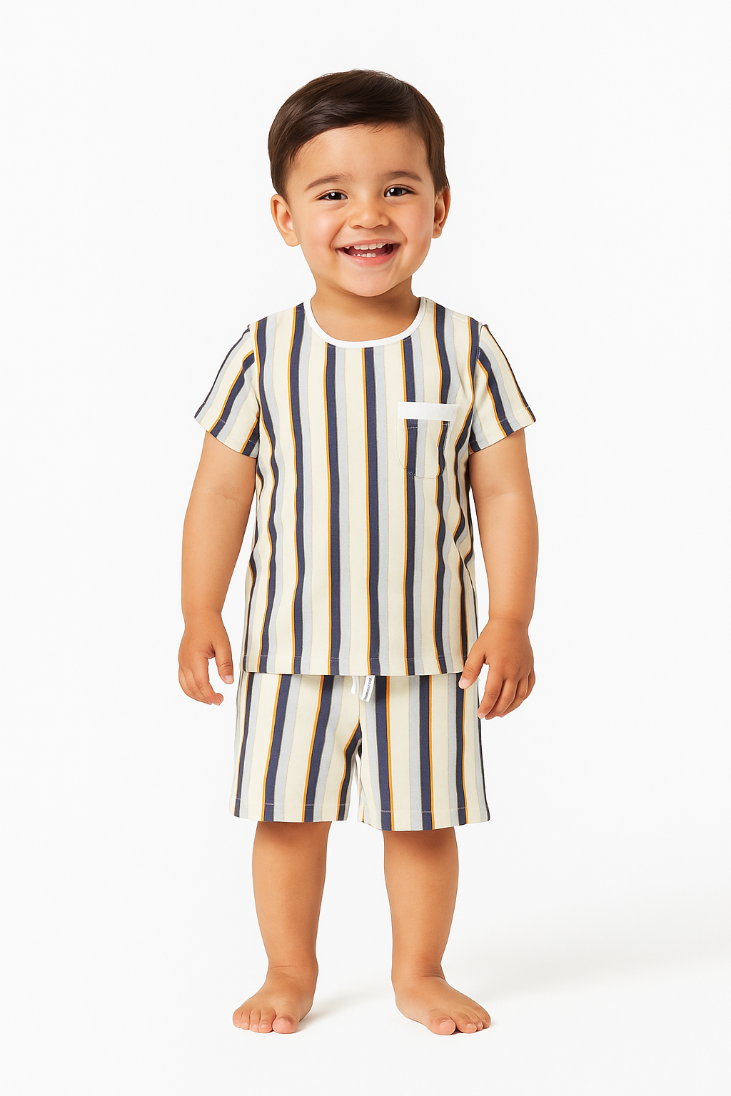 "Baby Boys' Striped T-Shirt & Shorts Set – Blue, yellow & White 2-Piece Summer Outfit"
