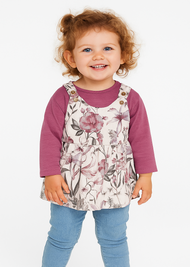 "Baby Girls' Floral Pinafore Dress with Long Sleeve Top – 2-Piece Set"