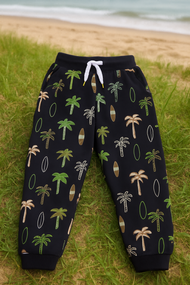 "Baby Boys' Black Jogger Pants with Palm Tree & Surfboard Print