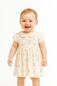 "Baby Girls Cotton A-Line Dress – All-Over Duck Print with Peter Pan Collar | Soft & Breathable Fabric"