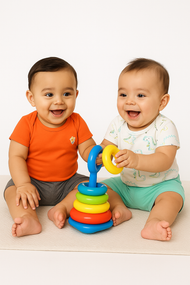 Baby Boy 2-Pack Half Sleeve T-Shirts – Dino Print & Solid Orange Tee with Patch Detail