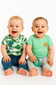 "Baby Boys' Cotton Half Sleeve T-Shirts – Pack of 2 (Green Solid & Jungle Print)"