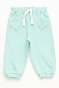 Girls' Mint Green Jogger Pants with Heart Patch Pockets – Elastic Waist & Cuffs