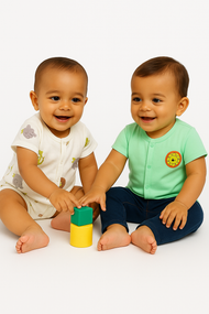 Baby Boys' Cotton Jhabla Set – Pack of 2 Jungle Theme Front-Open Tees