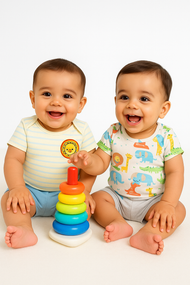 "Baby Boys' Cotton T-Shirt Set – Animal Print & Striped Design – Pack of 2"