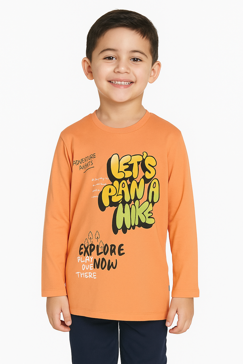 Boys' Peach "Let's Plan a Hike" Adventure Printed Long Sleeve T-Shirt