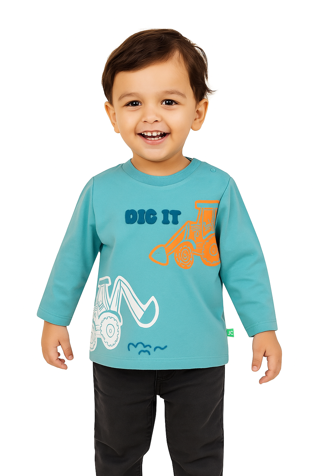 Boys' Blue "Dig It" Long Sleeve T-Shirt with Excavator Print