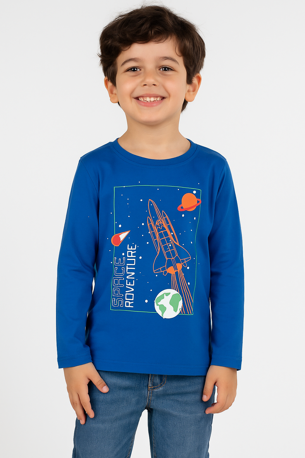 Boys' Blue "Space Adventure" Printed Long Sleeve T-Shirt