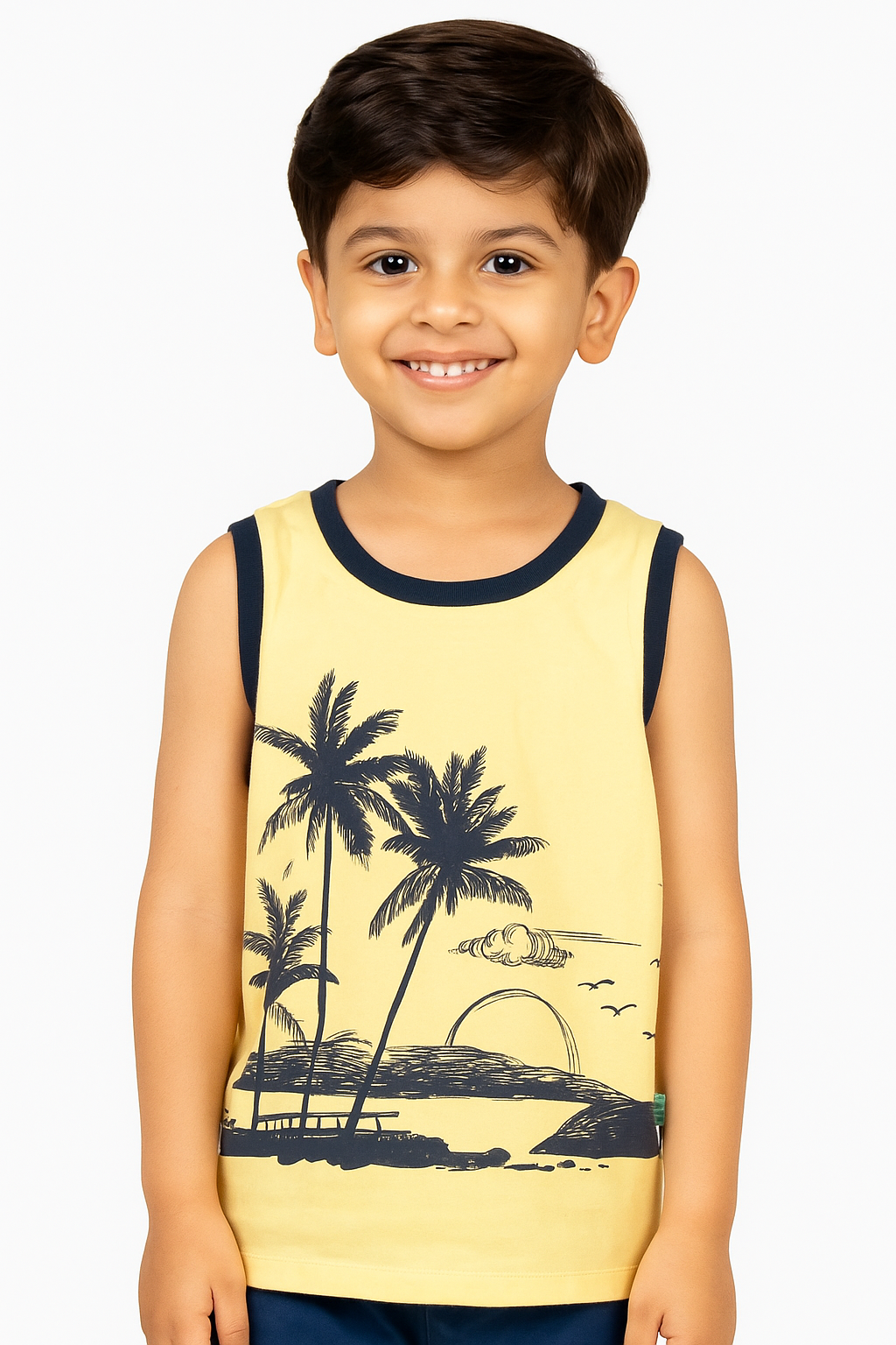 Tropical Sunset Print Sleeveless T-shirt for Kids – Soft Cotton Casual Wear