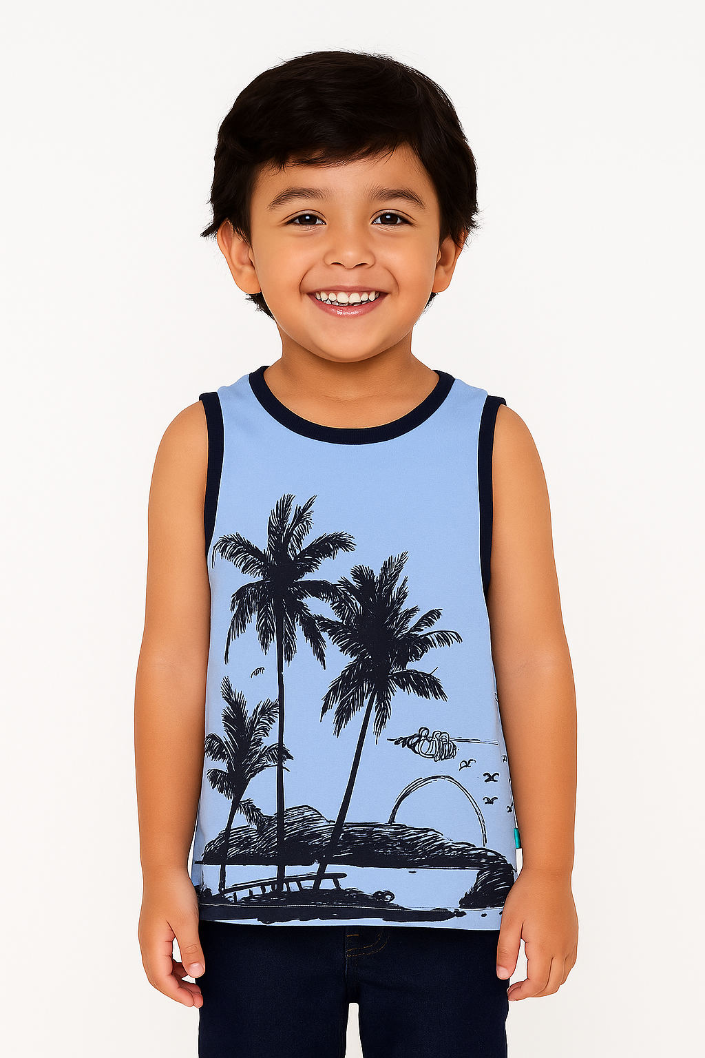 Tropical Sunset Print Sleeveless T-shirt for Kids – Soft Cotton Casual Wear
