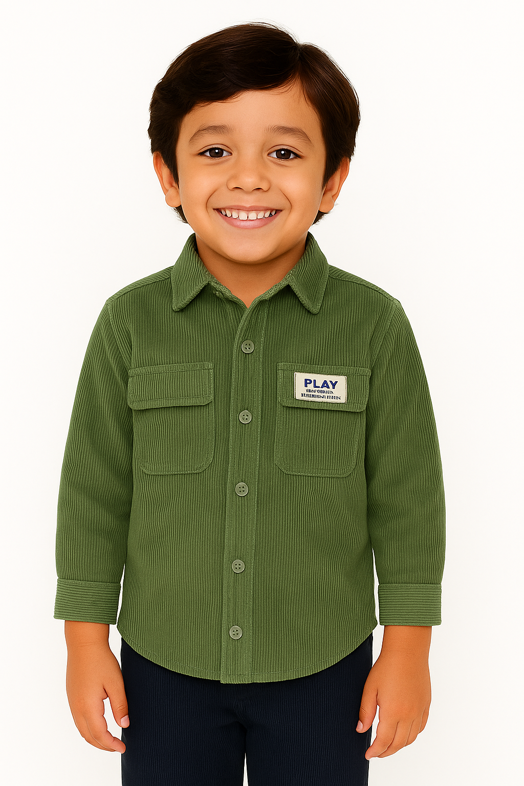 Kids' Olive Green Corduroy Shirt – Casual & Stylish Button-Down