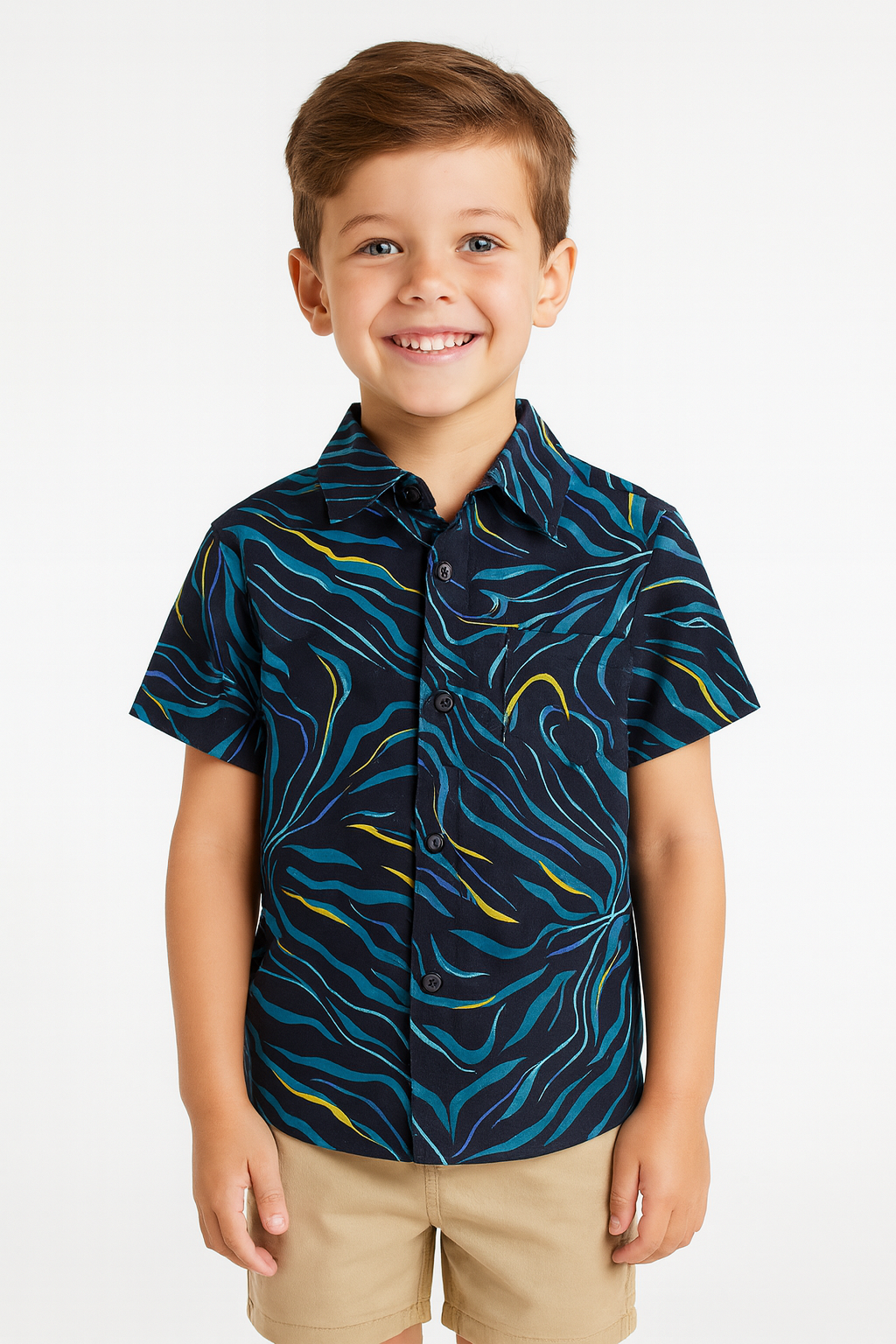 "Boys’ Multicolor Abstract Print Short-Sleeve Button-Down Shirt"