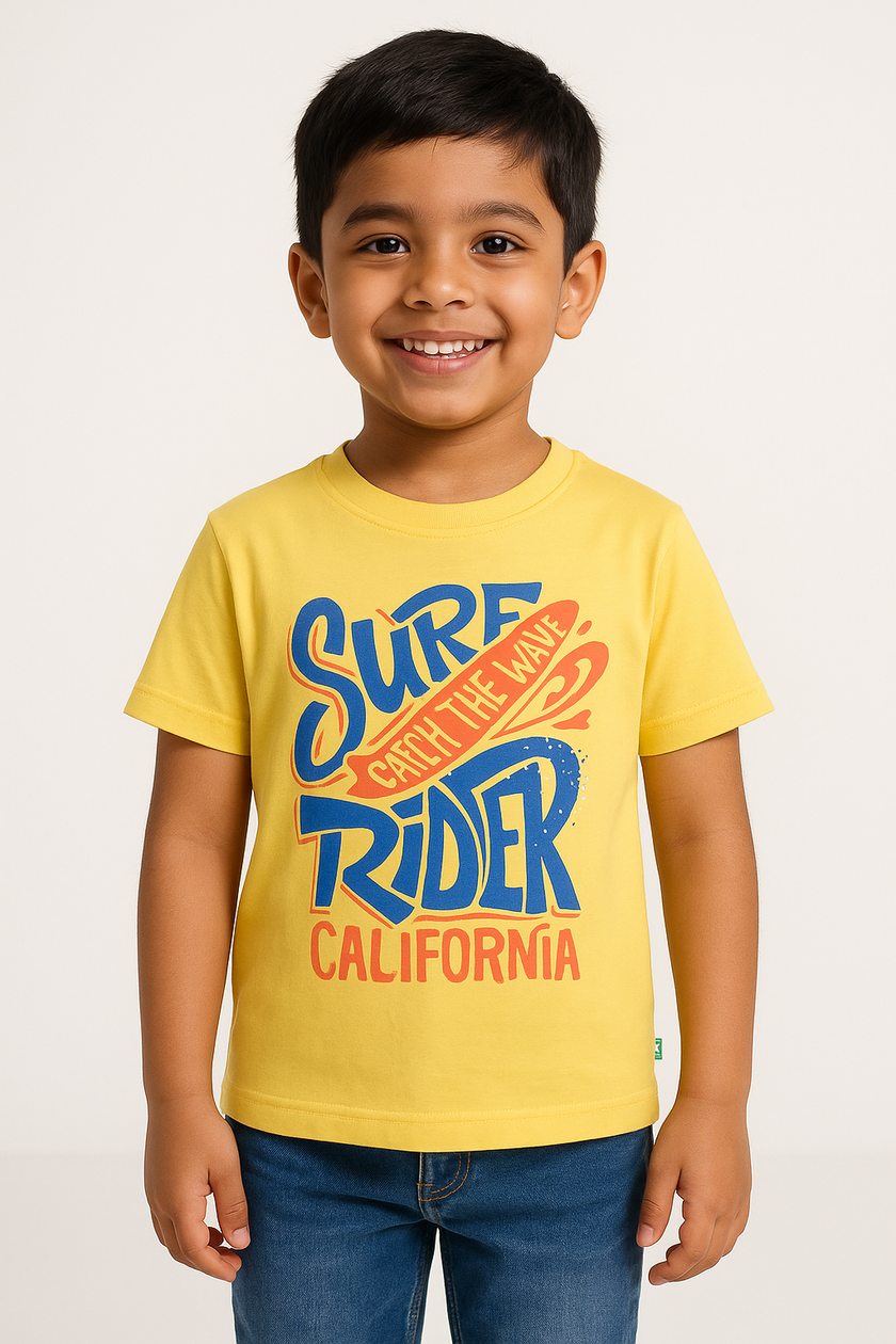 Boys' Surf Rider Graphic T-Shirt - Catch the Wave California Print - Yellow