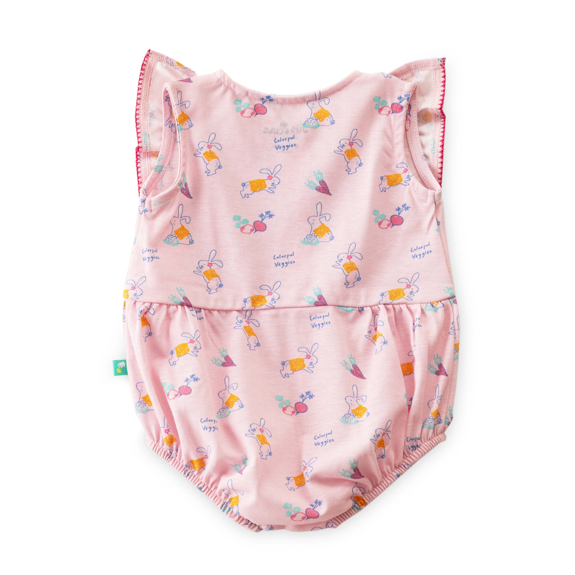 "Baby Girls' Pink Ruffled with Bunny & Veggie Print – Soft Cotton Bodysuit"