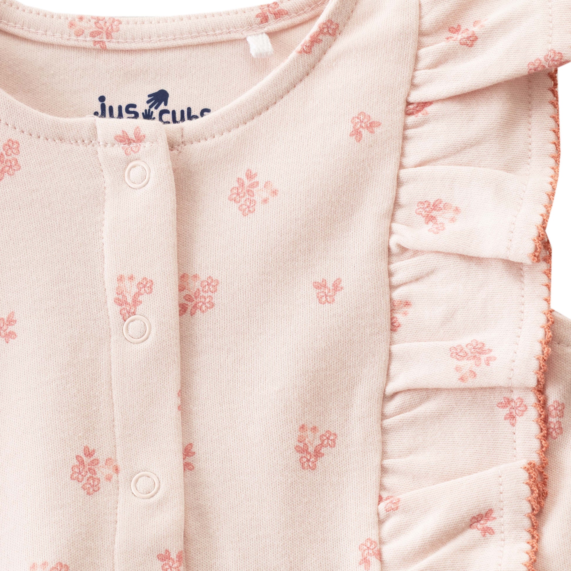 "Baby Girls' Light Pink Floral Print with Ruffle Sleeves – Soft Cotton Bodysuit"