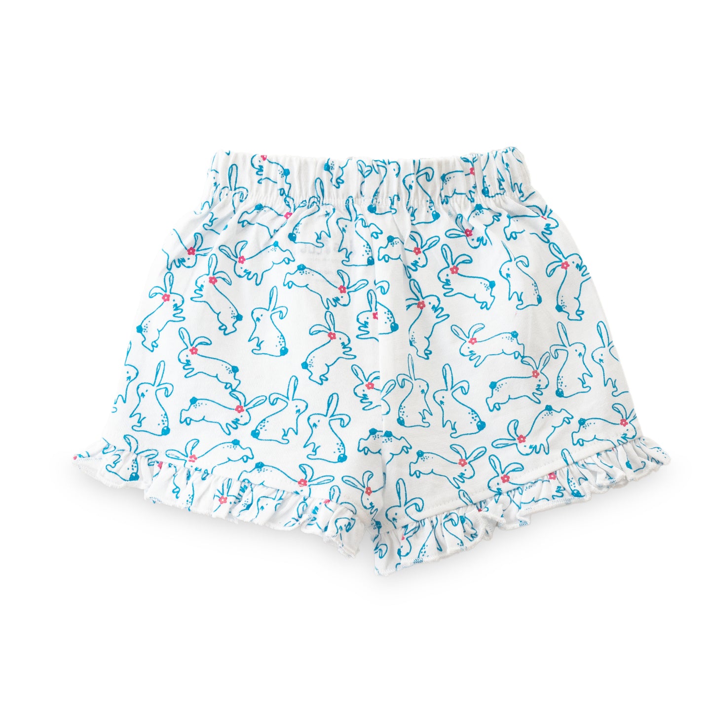 "Baby Girls' Bunny Print Cotton Top & Shorts Set – Frill Sleeves with ‘Love’ Print"
