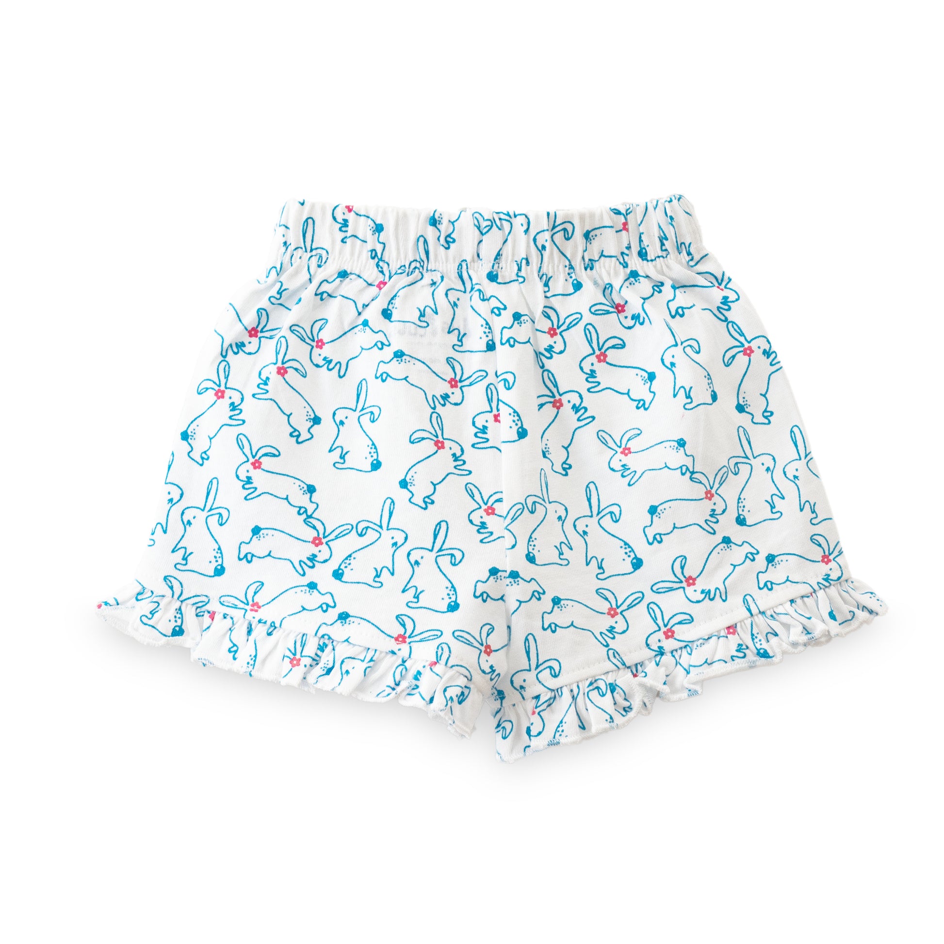 "Baby Girls' Bunny Print Cotton Top & Shorts Set – Frill Sleeves with ‘Love’ Print"