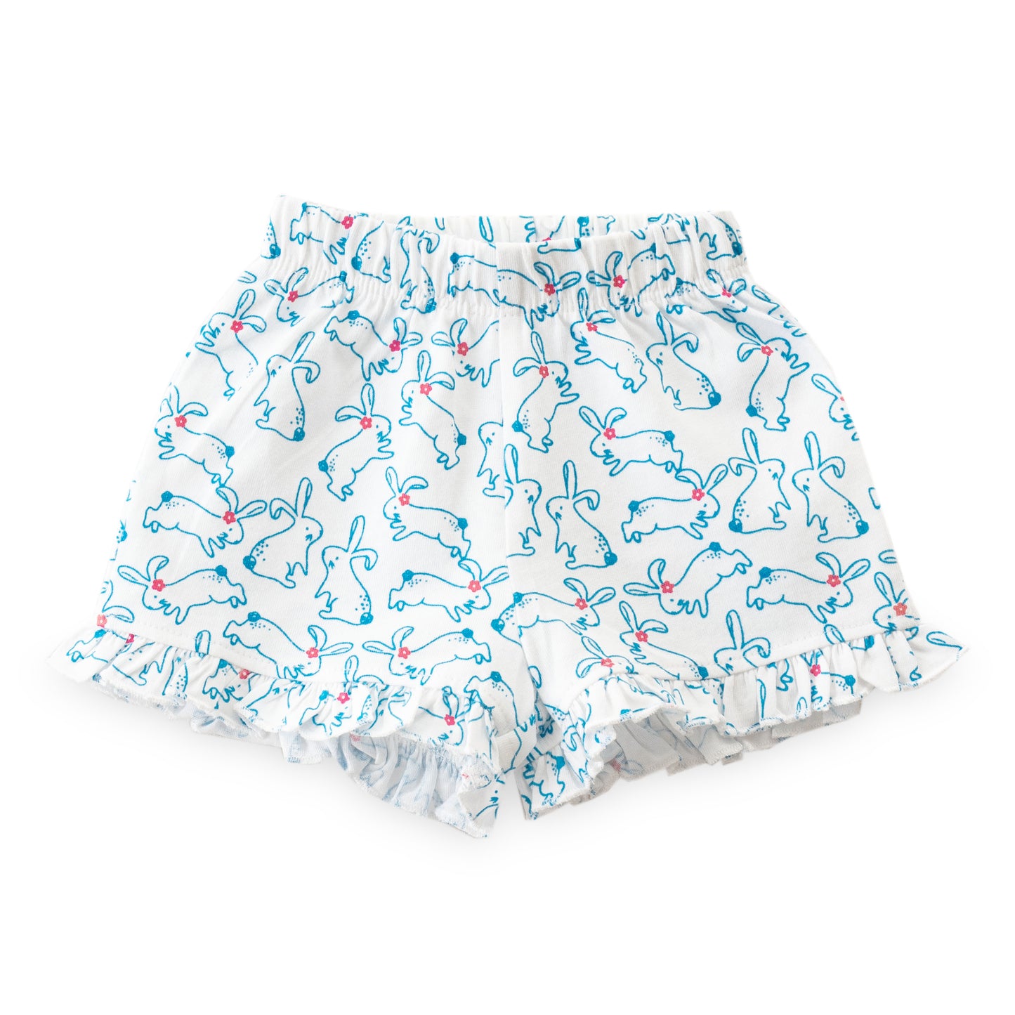 "Baby Girls' Bunny Print Cotton Top & Shorts Set – Frill Sleeves with ‘Love’ Print"