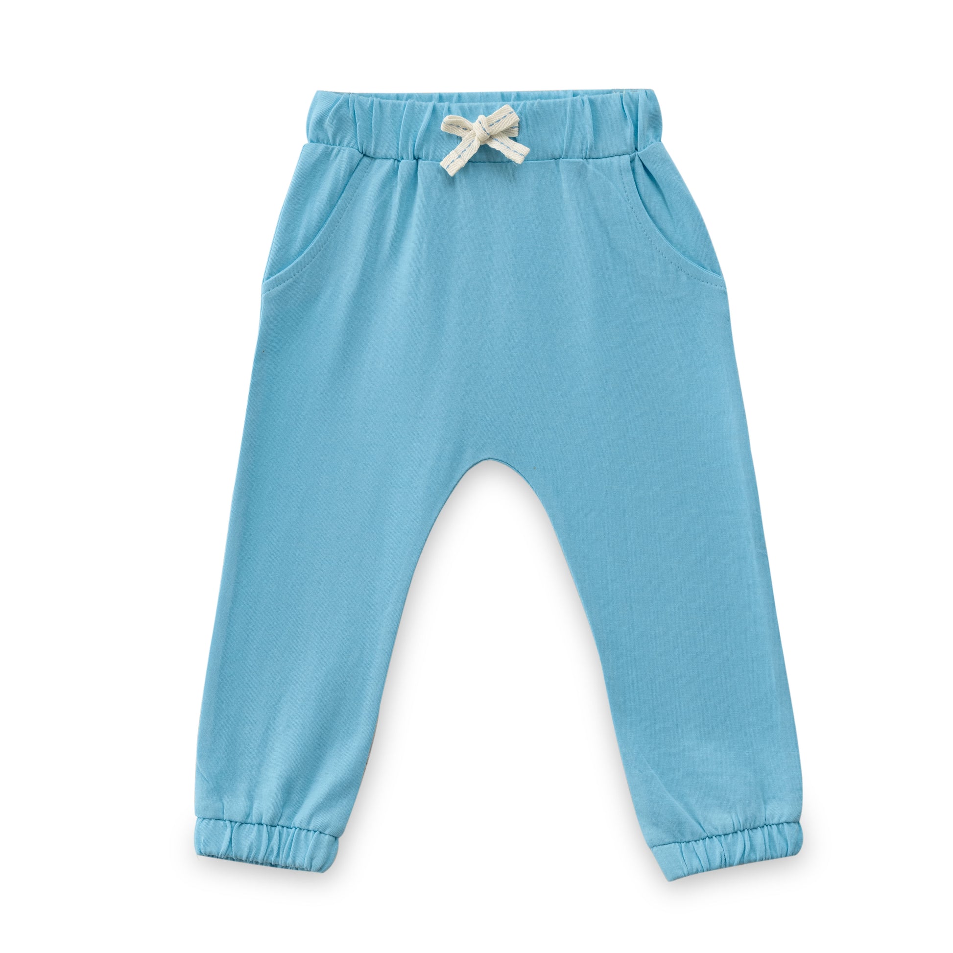 "Baby Girls' Cotton Jogger Pants - Pack of 2 (Floral Print & Solid Blue)"