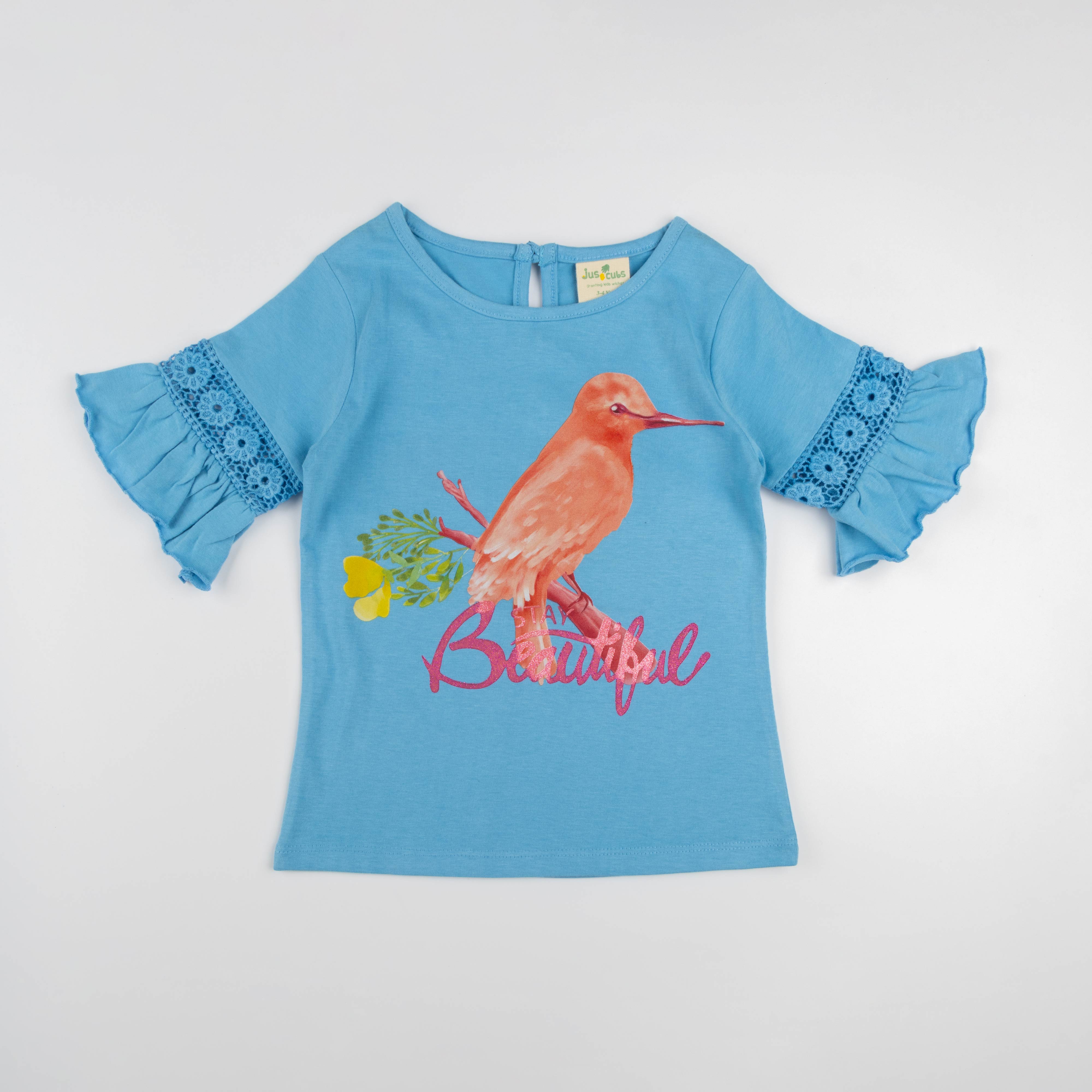 Girls Half Sleeve Birds Printed T-Shirt