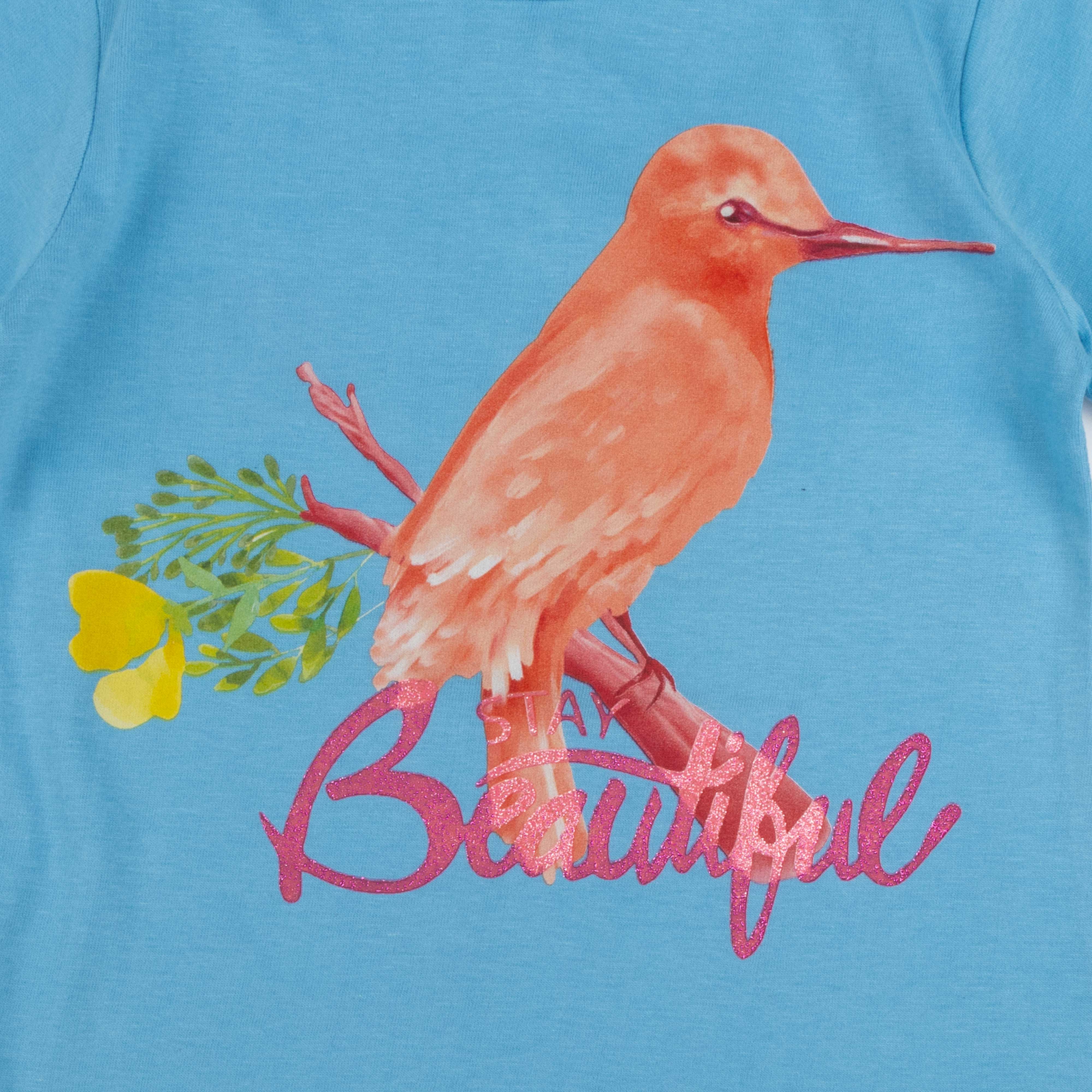 Girls Half Sleeve Birds Printed T-Shirt