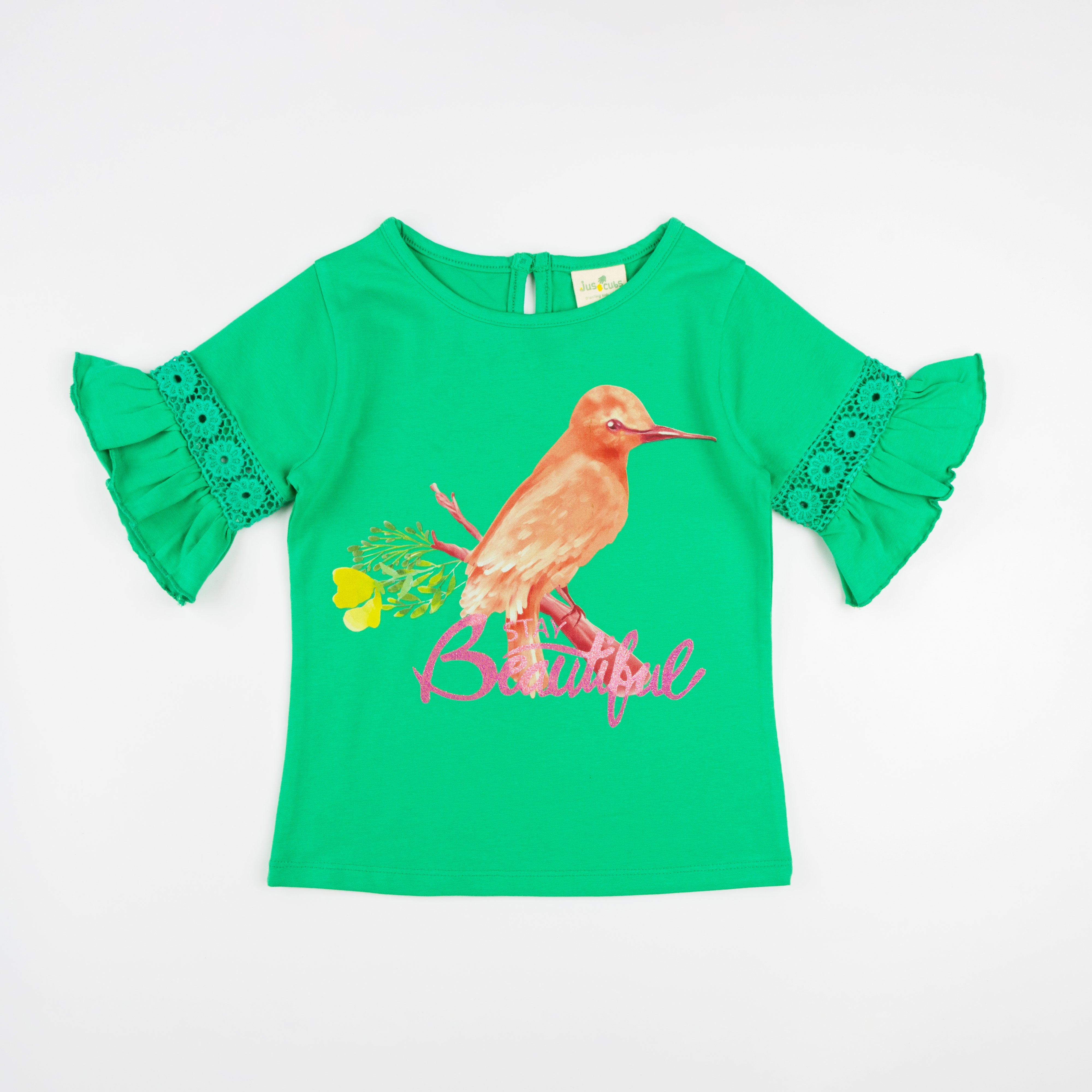 Girls Half Sleeve Birds Printed T-Shirt