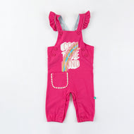 Baby Girls' Pink Ruffle Sleeve Top & Dungaree Set – "Cool to Be Kind" Print