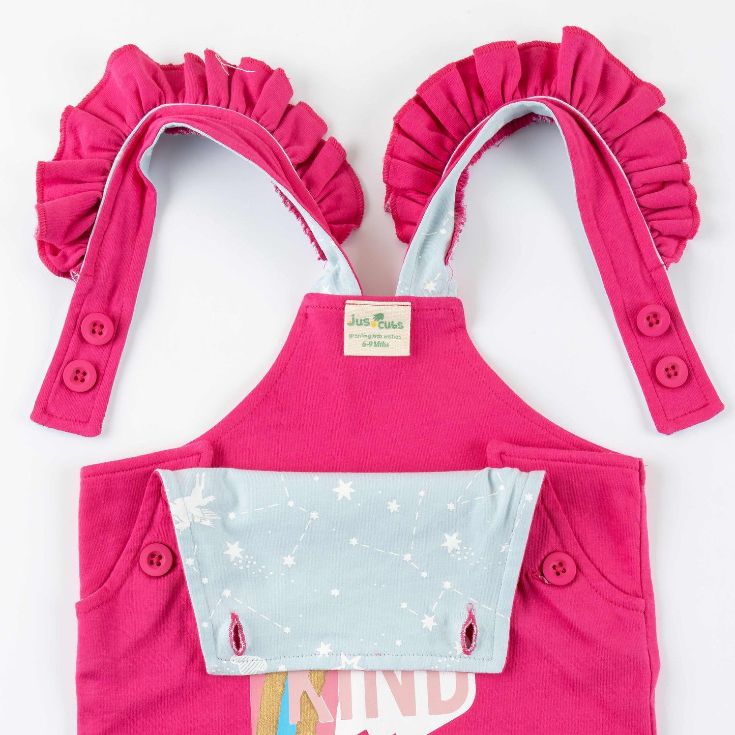 Baby Girls' Pink Ruffle Sleeve Top & Dungaree Set – "Cool to Be Kind" Print