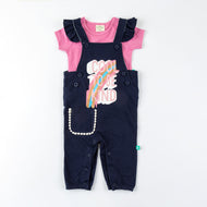 Girls Halfsleeve Printed Dungaree Sets