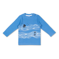 Baby Boys' Blue Nautical Long Sleeve T-Shirt - Sailboat & Lighthouse Graphic