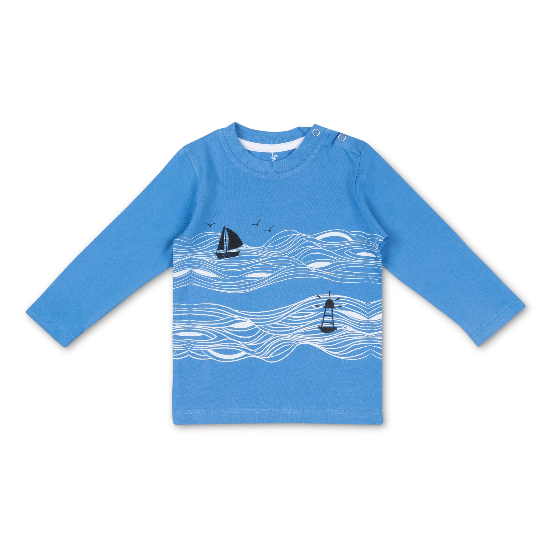 Baby Boys' Blue Nautical Long Sleeve T-Shirt - Sailboat & Lighthouse Graphic