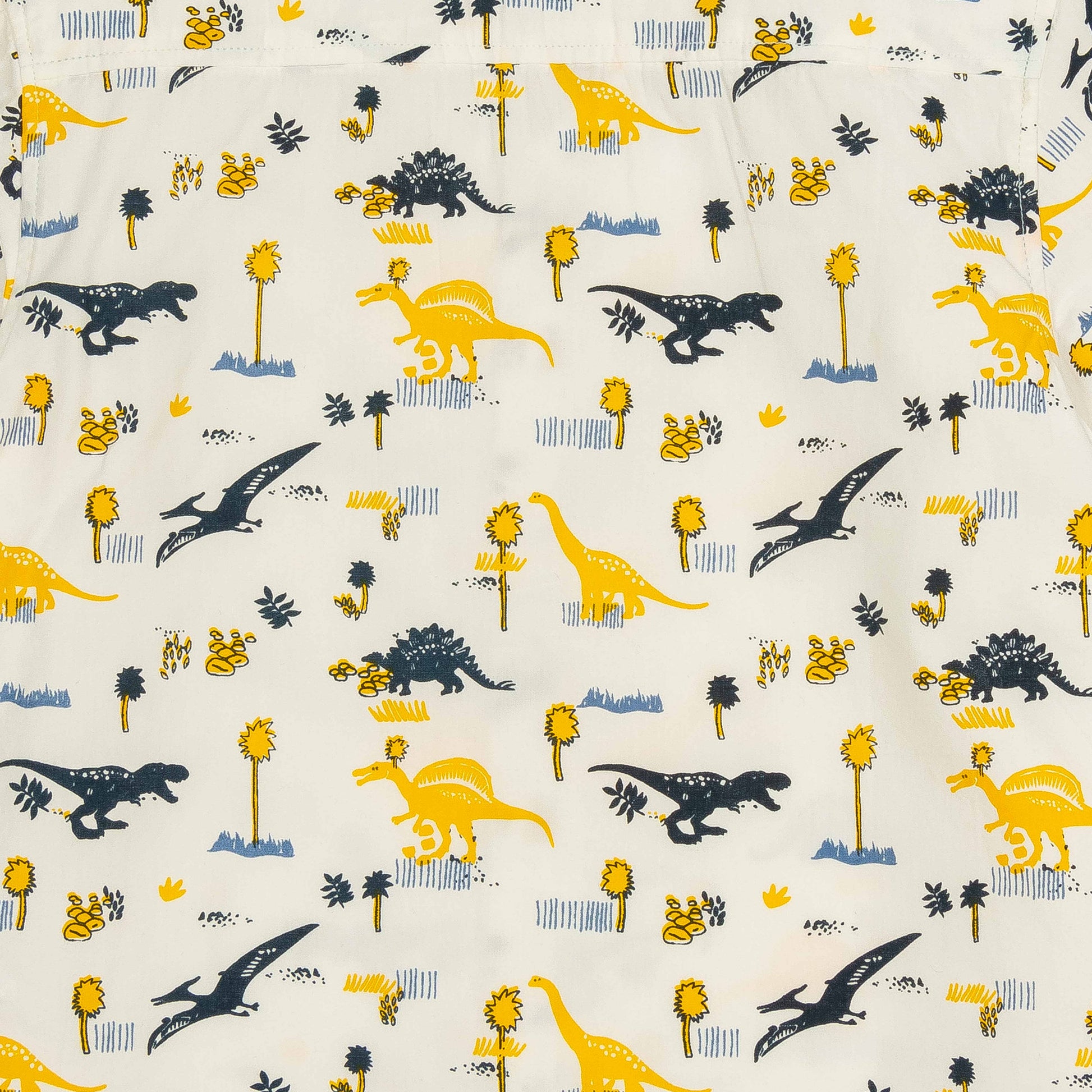 Boys' Dinosaur Print Short Sleeve Button-Up Shirt – Cream & Yellow