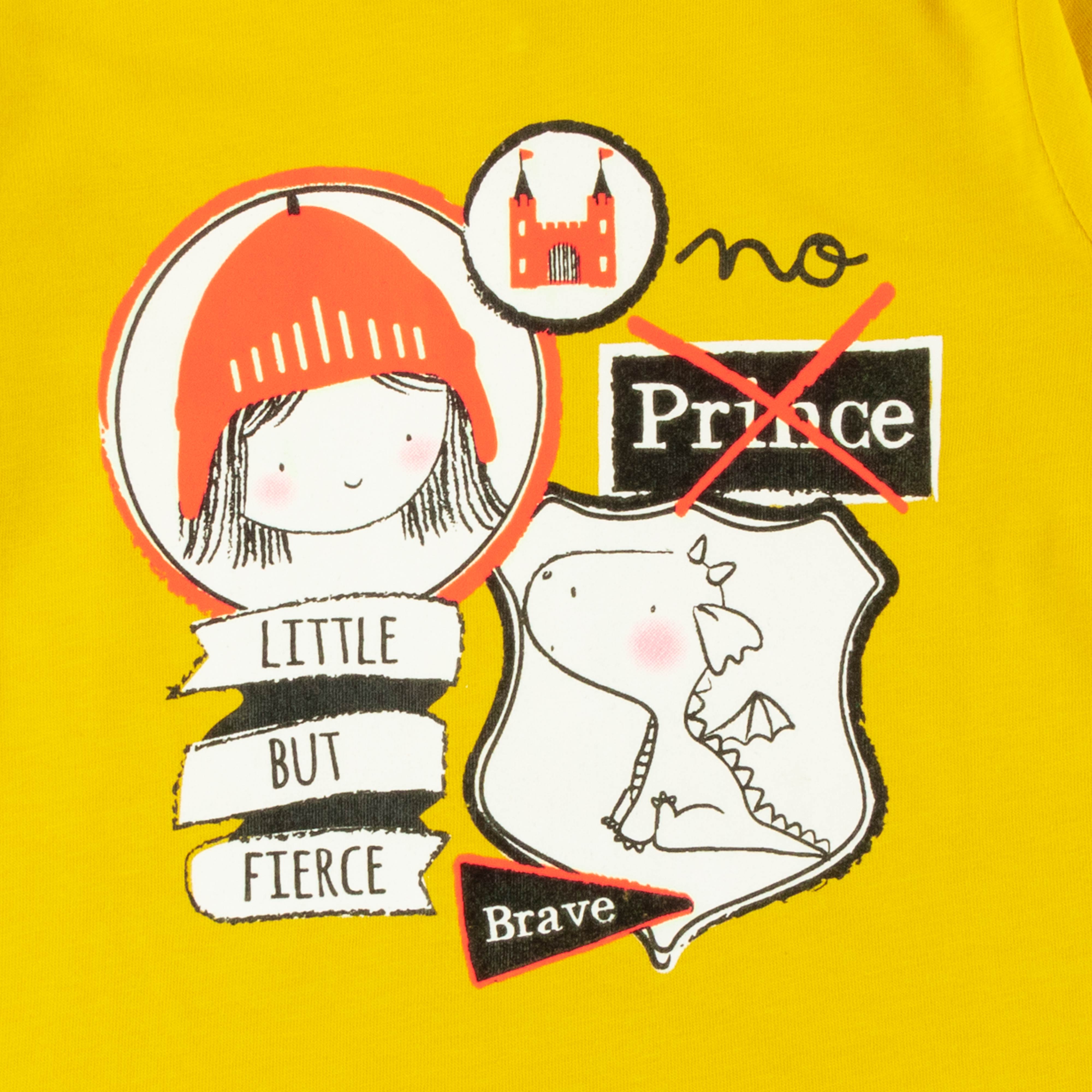 "Girls Mustard Yellow Full Sleeve Cotton T-Shirt with 'Little But Fierce' Print